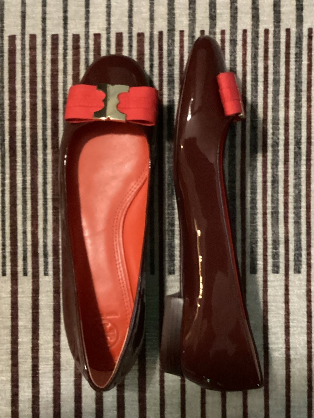 Tory Burch Red Patent Bow-Trim Ballet Flats